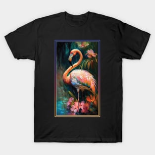 Flamingo Vibrant Tropical Flower Tall Digital Oil Painting Portrait T-Shirt